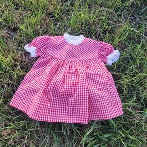 Vintage Red Gingham Baby Girl Dress Toddler Retro Rockabilly 1950s 12 Mos.